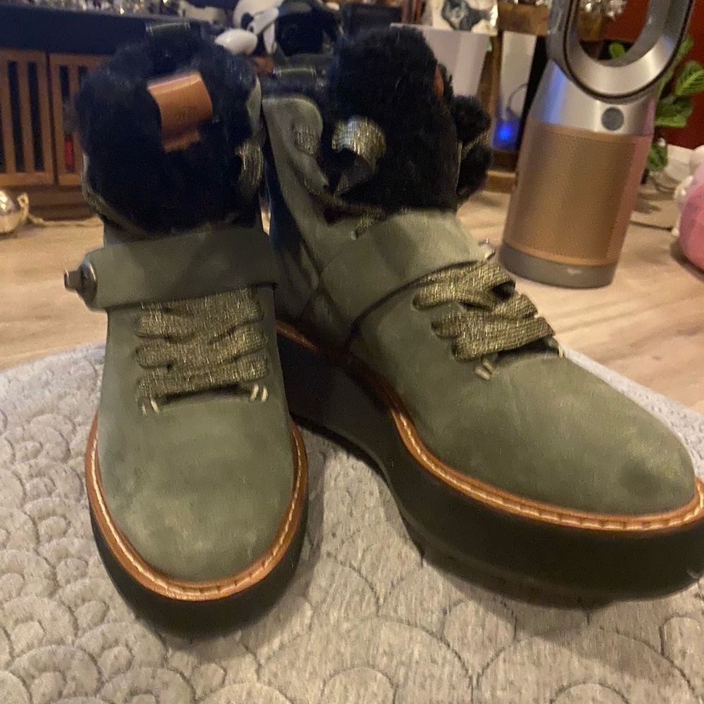 Coach Green Lace Up Boots with Black Accents